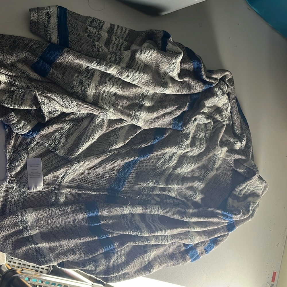 Grey with blue and white stripes pullover